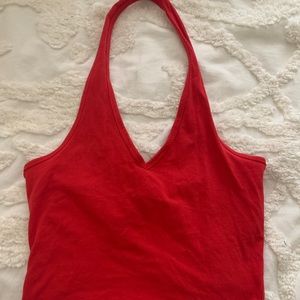 Cropped Red Halter Neck Top